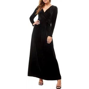Love By Design Black Velvet Long Sleeve Formal Maxi Dress L